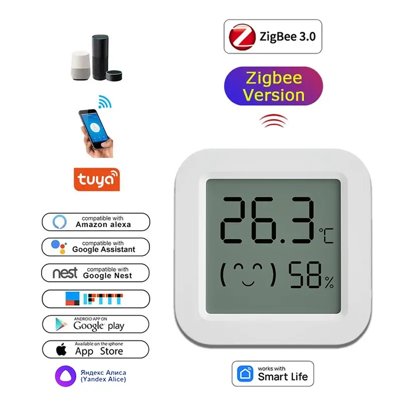 Tuya Zigbee Temperatur Feuchtigkeit Sensor Für Smart Home LCD Bildschirm Funktioniert Mit Alexa Google Home APP Smart Leben Tuya Smart Yandex