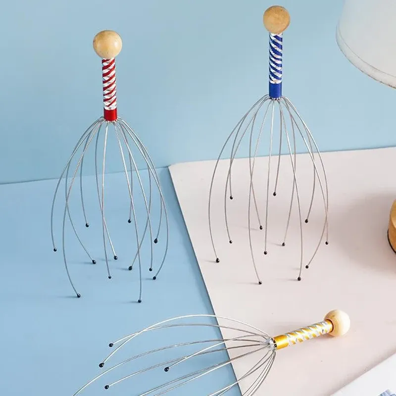 1PC Octopus Kopfmassagegerät Edelstahl Gravierter Kopfentspanner Gehirnmassage Klaue Kopfhaut Scratcher Juckreizentlastung Zufällige Farbe