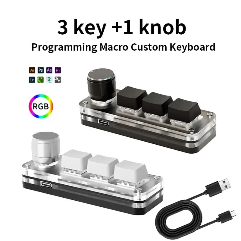 Makro mechanische Tastatur RGB Mini Gaming benutzer definierte Programmier knopf Tastaturen 3 Tasten für Photoshop