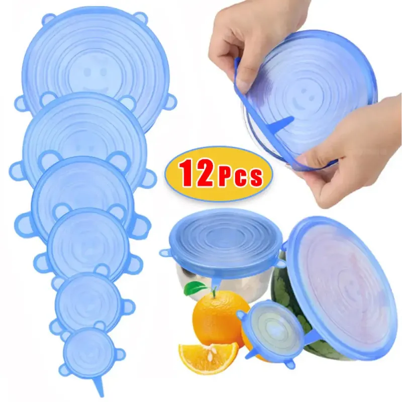 6/12Pcs Silikon Stretch Deckel Wiederverwendbare Lebensmittel Dichtung Abdeckung für Topf Schüssel Halten Lebensmittel Frische Stretchy Wrap Abdeckung küche Kochgeschirr