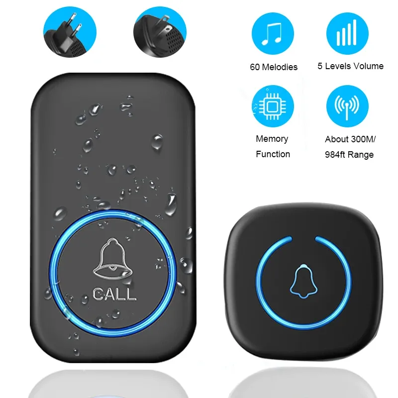 Drahtlose Türklingel IP44 Wasserdicht Smart Home Willkommen Türklingel 300M Reichweite 60 Songs Intelligente Home Chime Bell Kit US/EU Stecker