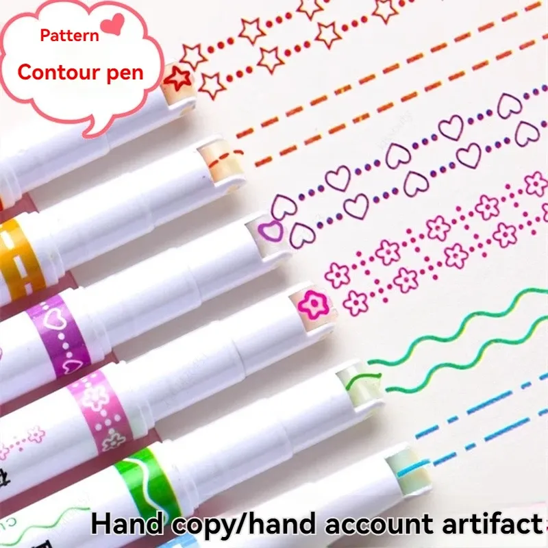 6 Teile/satz Kawaii Blumen Linie Geformt Textmarker Roller Spitze Kurve Liner Marker für Schreiben Journaling Zeichnung Schreibwaren
