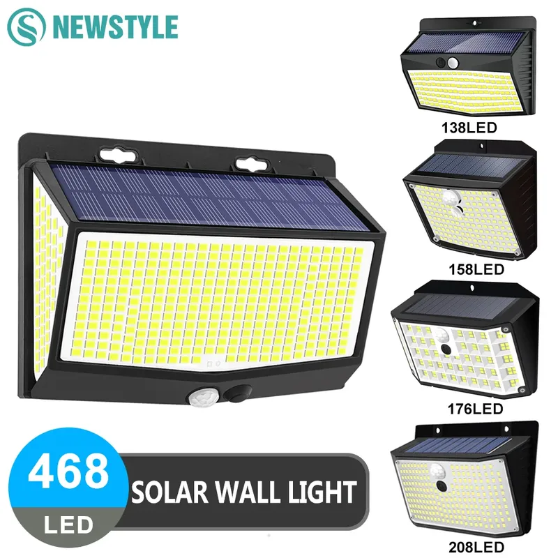 Solarleuchte für den Außenbereich, 468/208/138 LED-Solarleuchte für den Außenbereich, LED-Solar-Sicherheitsleuchten, Garten, wasserdicht, 3 Modi, Wandleuchte, Zaun, Hof
