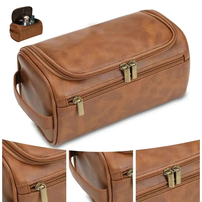 Kulturbeutel aus Leder für Männer und Frauen, Dopp Kit, hängende Kulturtasche für Herren, Reise-Kulturbeutel für Reisen, große Kosmetiktasche für T
