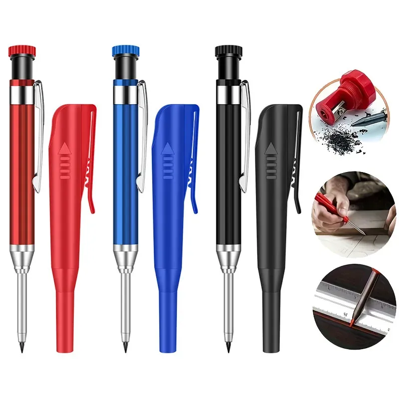 2,8mm Metall Solide Zimmermann Druckbleistift Mit Halter Tiefe Loch Mechanische Marker Ständer Tasche Clip Bleistift Werkzeug Holzarbeiter