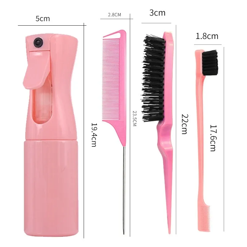 4-teiliges Haarbürsten-Set, spitzer Schwanzkamm, fester Mauskamm, Haarzugnadel, Hochdruck-Sprühflasche, Salon-Werkzeugzubehör