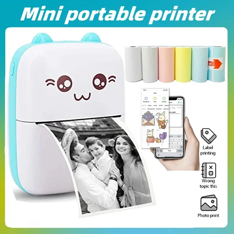 Tragbarer Thermodrucker, Mini-Katzendruck, Fototasche, Thermoetikettendrucker, 58 mm Druck, kabellose Bluetooth-Android-iOS-Drucker