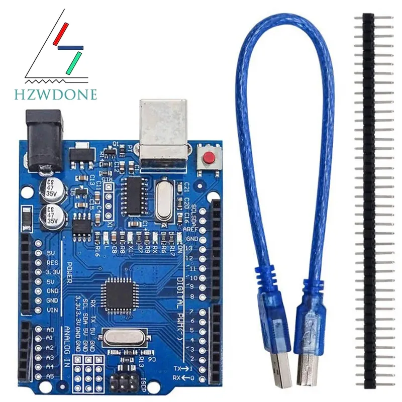 UN0 R3 Board ATmega328P Entwicklungsboard mit Stiftleiste und Kabel, kompatibel mit Arduino IDE-Projekten