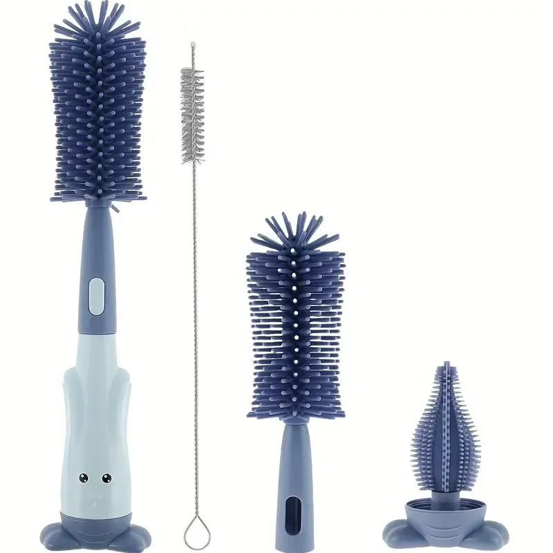 Flaschenbürste Teetasse Multifunktionale Stehbürste Food Grade Silikon Nippelbürste Set Tassenbürste Drei-in-Eins-Strohhalmbürste Spon
