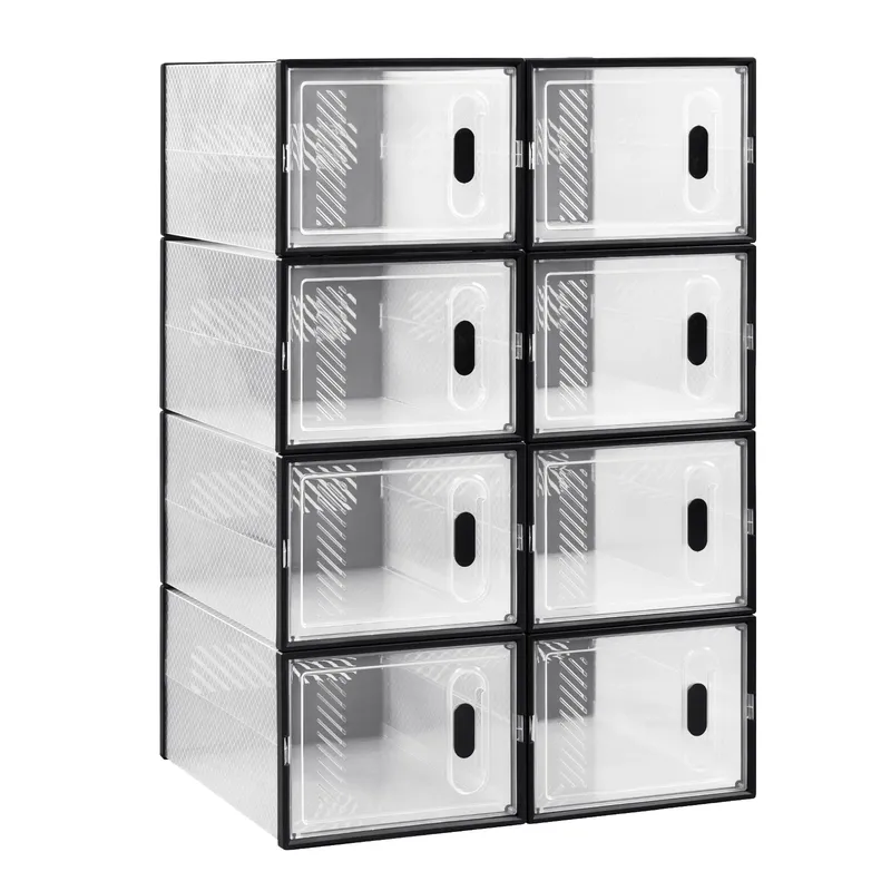 Transparenter schwarzer Schuhaufbewahrungsorganisator, 8/12/18 Stück, faltbarer Schuhschrank, stapelbare Schuhkartons mit magnetischer Tür
