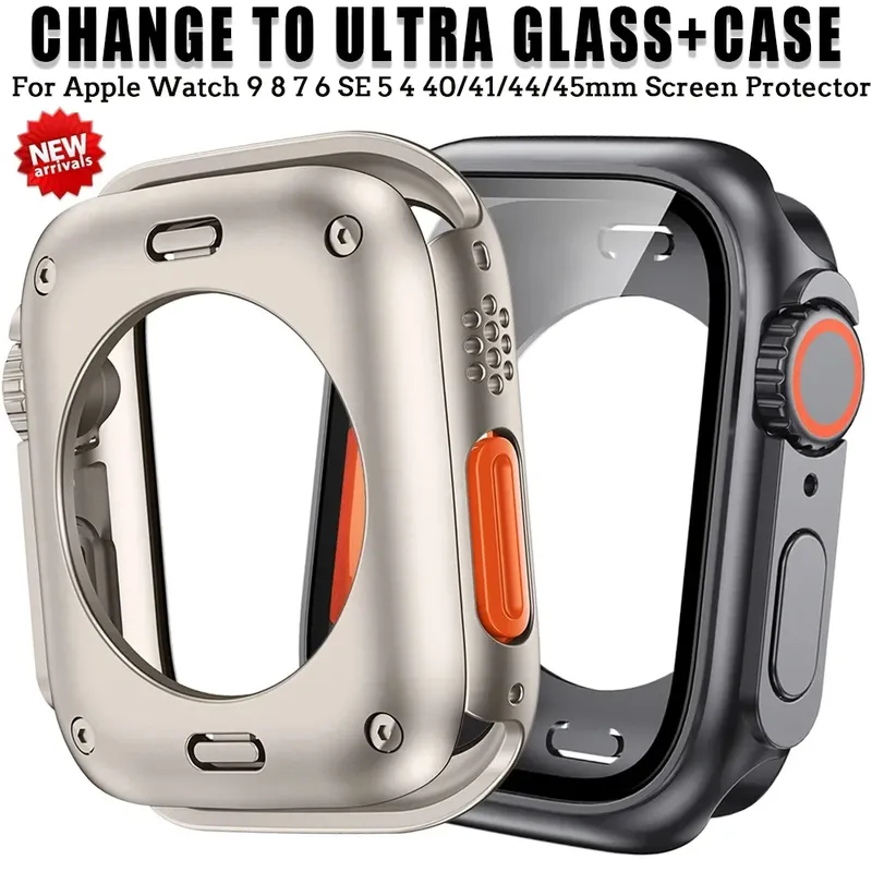 Displayschutzfolie für Apple Watch 45 mm, 44 mm, 40 mm, 41 mm, hartes PC-Gehäuse für die vordere und hintere Stoßstange, iWatch 9 8 7 SE 6 5 4 Wechseln Sie auf Ultra