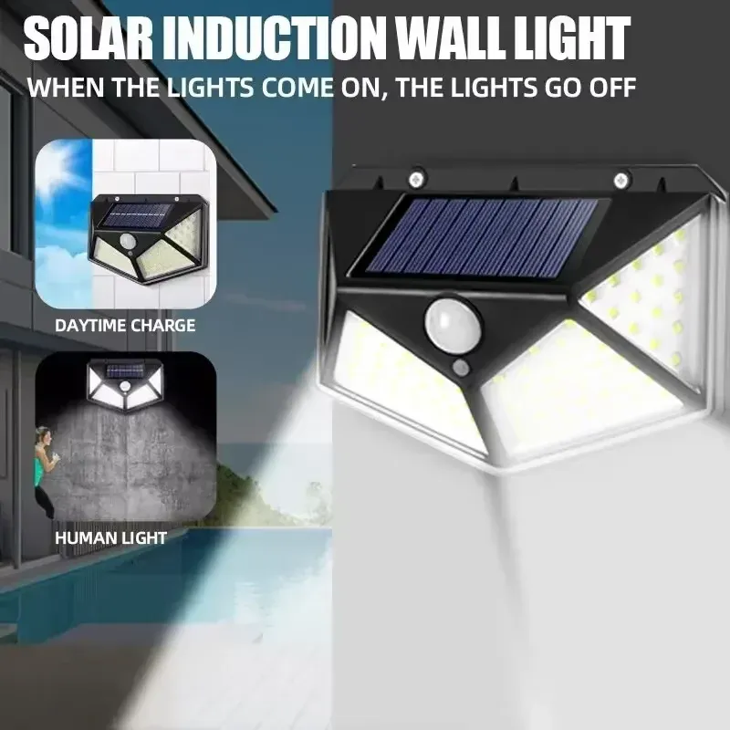 100led Solar Wand leuchte Außen lampe wasserdichter Bewegungs sensor solar betriebene Sonnenlicht Straßen laterne Garten geländer dekorative Lampe