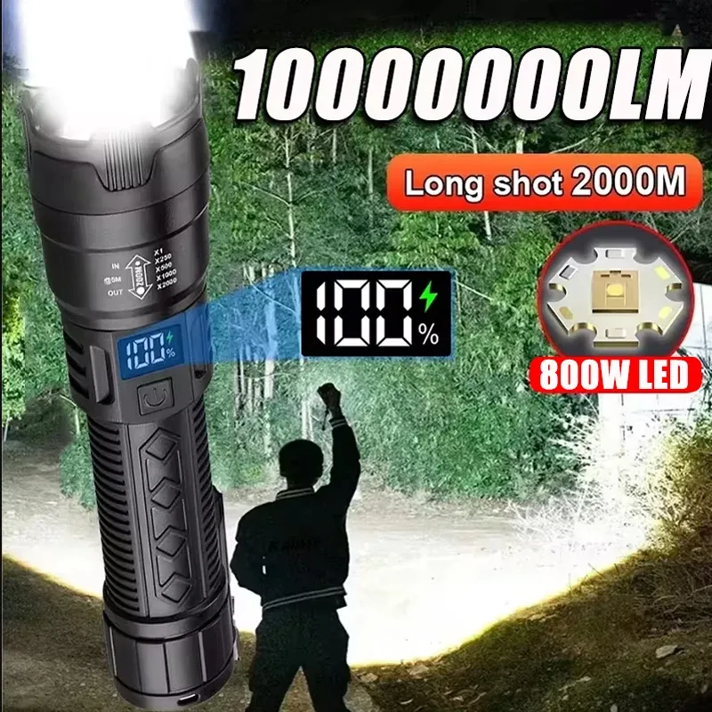 High Power 2000LM LED Taschenlampe Eingebaute Batterie USB Aufladbare Starke Licht Taktische Taschenlampe Outdoor Camping Wandern Laterne