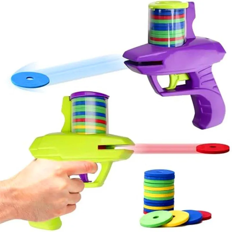 Kinder Outdoor Spiel Schaum Disc Pistole Spielzeug Fliegende Disc Schießen Launcher Pistole Doppel eltern-kind-Interaktive Kinder Spielzeug