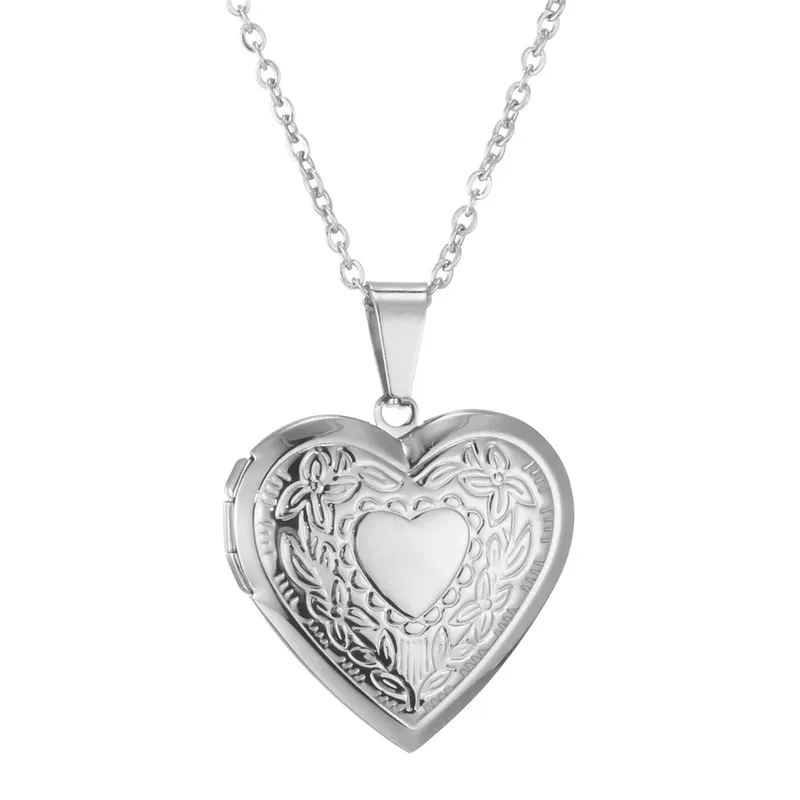 Romantische Herz Medaillon Anhänger Öffnende Weibliche Silber Farbe Edelstahl Foto Rahmen Charme Halskette für Frauen Männer Schmuck Geschenk