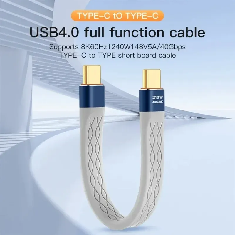 Flachkabel, kurz, USB C auf USB C, 240 W, Schnellladung, 40 Gbit/s, 8 K, Video, FPC, flach, schlank, flexibel, für MacBook Steam Deck-Monitor-Erweiterung