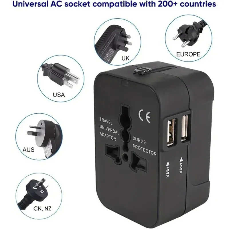 Duale USB-Anschlüsse, universeller Reiseadapter, UK auf EU, Steckeradapter, Wandladegerät, AC-Stromrichter, Welt für USA, EU, UK AUS