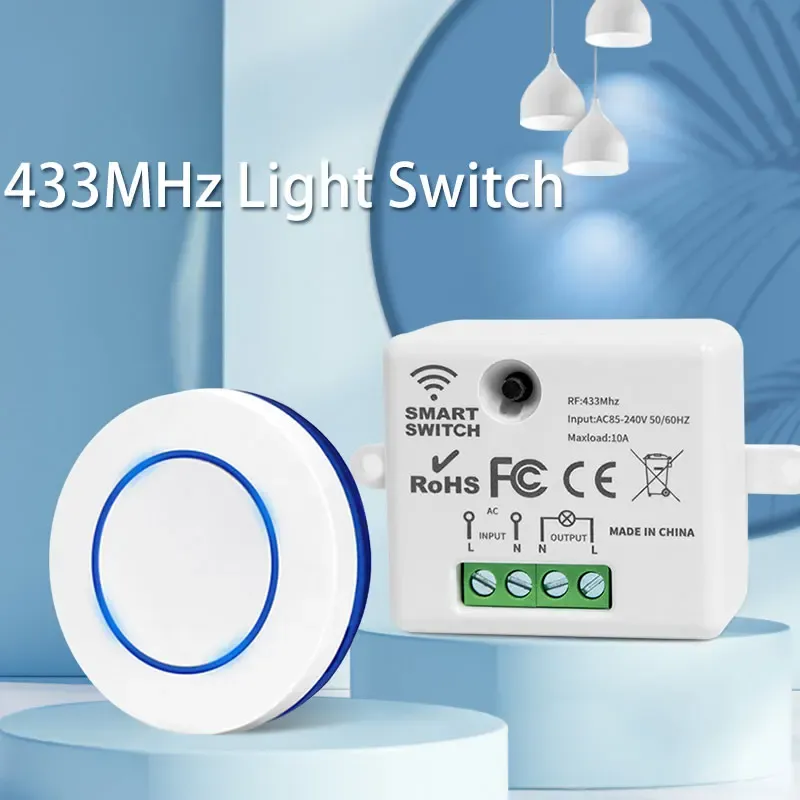 RF 433 MHz Drahtlose Fernbedienung Licht Schalter 220 V 110 V 10A Relais Empfänger Mini Runde Taste Wand Panel schalter Für LED Lampe