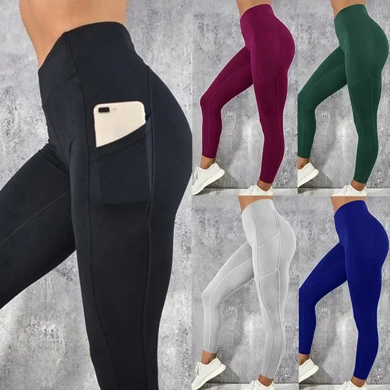 Yoga Fitness Frauen Leggings Hohe Taille Strumpfhosen mit Tasche Gym Workout Laufen Dehnbar Sexy Butt Lifting Lässige Dünne Hosen
