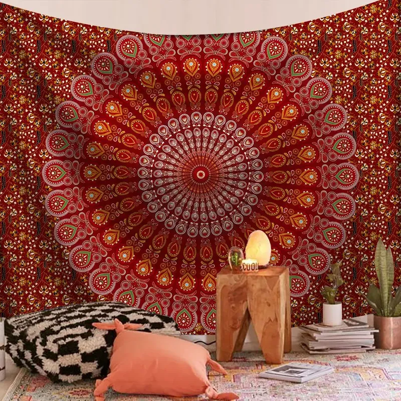 Wandbehang Indischer Mandala Wandteppich Psychedelic Bohemian Home Dekoration Ästhetisches Wohnzimmer Hintergrund Tuch Strand Yoga Matte
