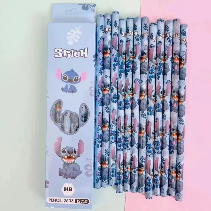 12 Disney Stitch Bleistift Set Holz Bleistift Student Skizze Stift Schreibstift Lilo & Stich Serie Student Briefpapier Weihnachts geschenk