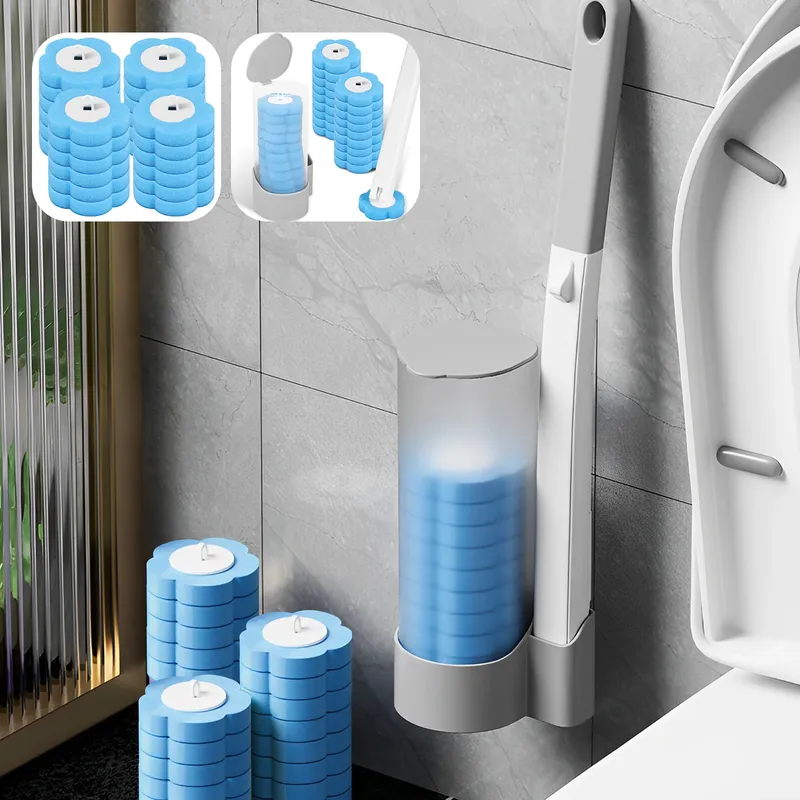 24/72 Stück Einweg-Toilettenbürste mit langem Griff, Wand-WC-Reinigungswerkzeug-Set mit austauschbarem Bürstenkopf, Badezimmerzubehör