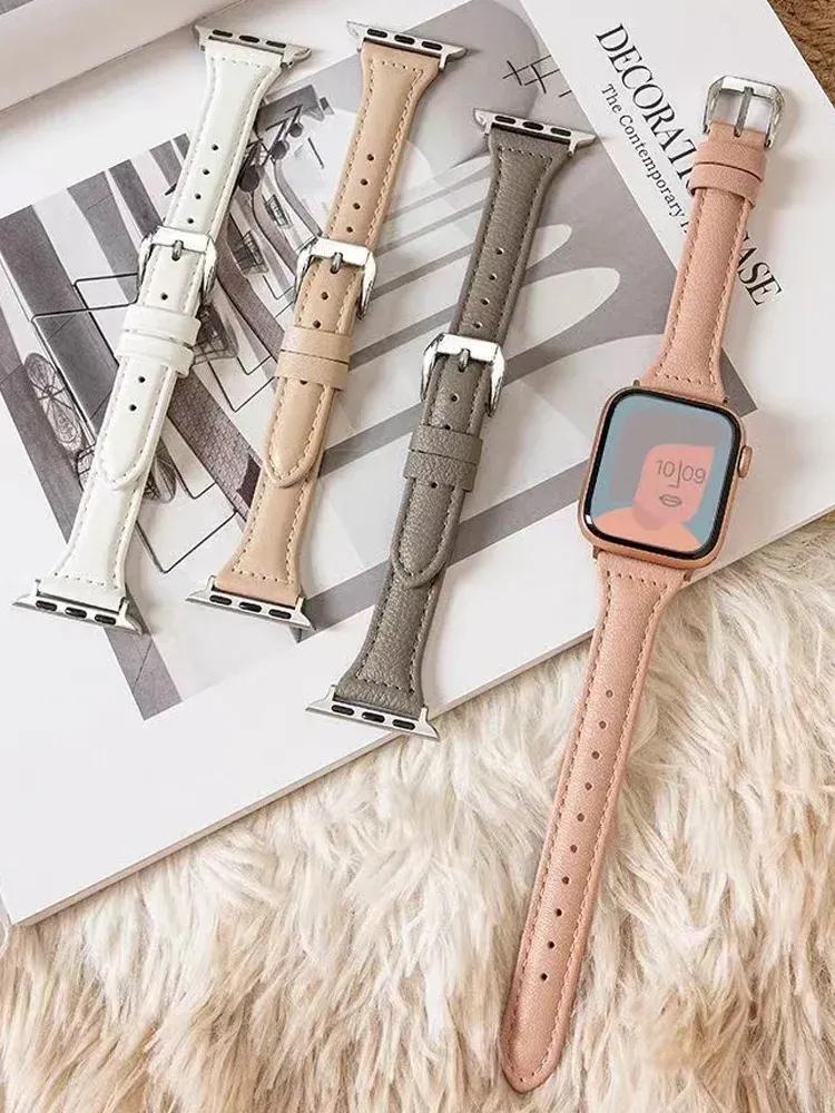 Schlankes Lederarmband für Apple Watch Band 44 mm 40 mm 41 mm 49 mm 42 45 mm Handgelenk Damenarmband IWatch Serie 9 8 7 6 5 4 3 SE Ultra 2