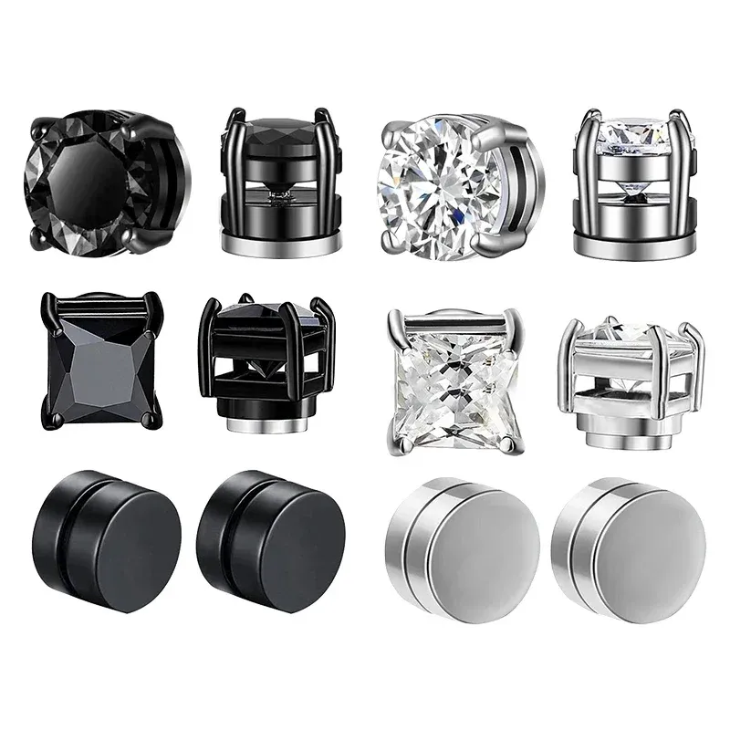 Kristall Starke Magnetische Ohrstecker Clip Ohrringe für Männer und Frauen Punk Runde Zirkon Magnet Ohrringe Nicht Piercing Schmuck