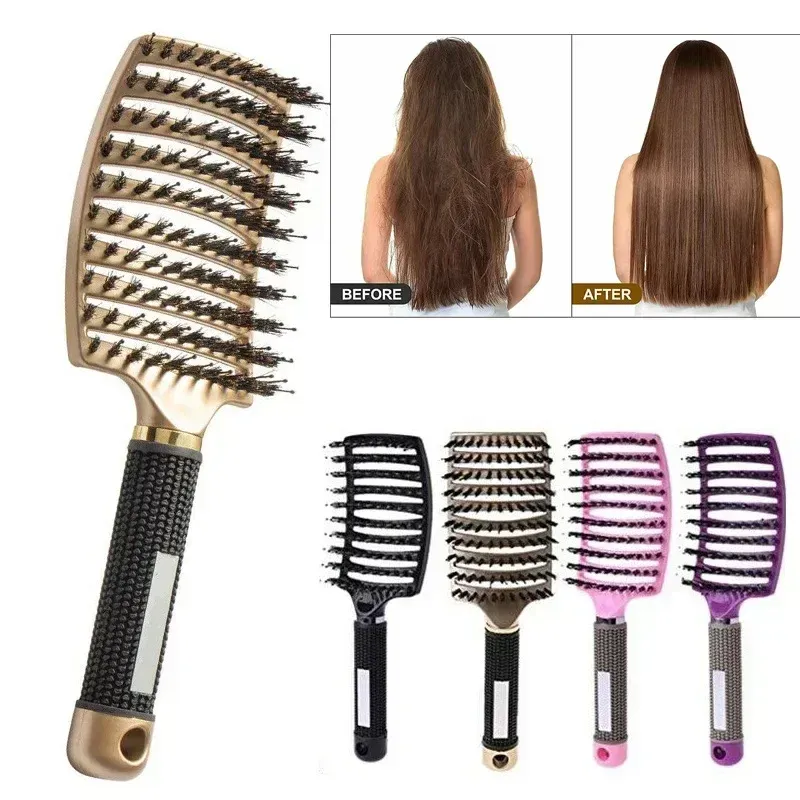 Haarbürste Kopfhaut Massage Kamm Haarbürste Wildschwein Borsten Nylon Frauen Nass Lockige Entwirren Haar Bürste Salon Friseur Styling Werkzeug