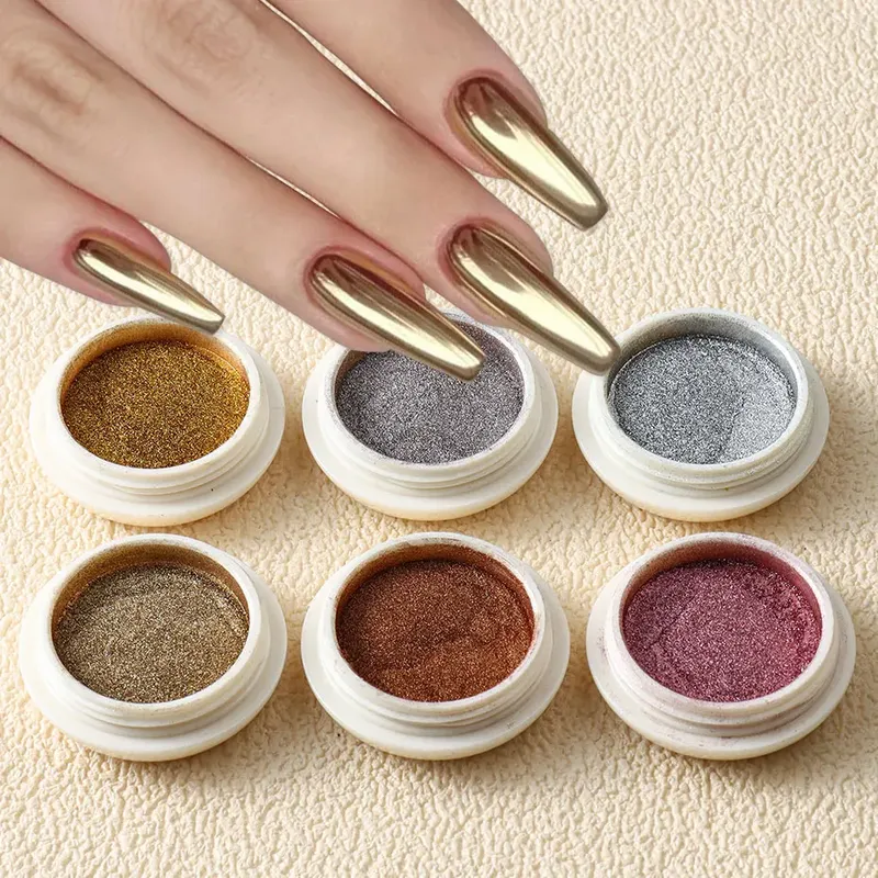 6pc Gold Metallic Spiegel Glitter Nail art Staub Rose Gold Silber Pulver UV Gel Polnisch Chrom Reiben Pigment Flake maniküre Dekor