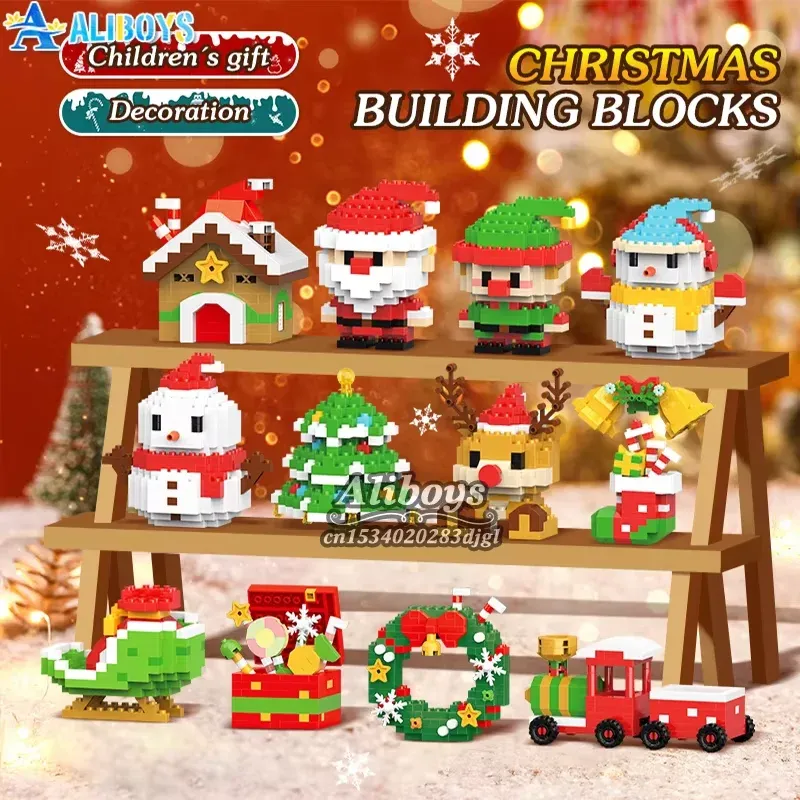 Weihnachten Baustein Santa Claus Schneemann Elch Baum Micro Ziegel Puzzle Montage Modell Hause Dekoration Weihnachten Party Geschenk Kind Spielzeug