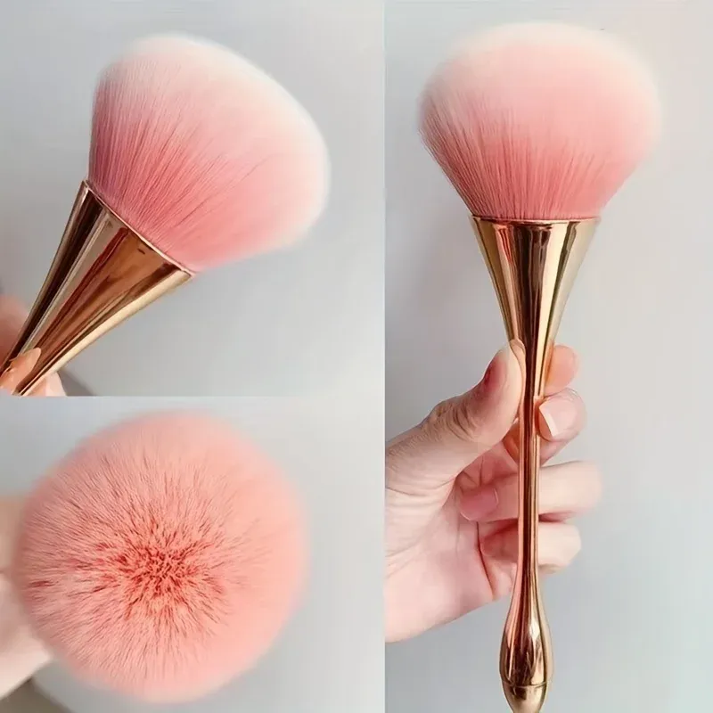 Roségoldener Fächer-Make-up-Pinsel, Kosmetikpinsel, loser Puderpinsel, Hervorhebungspinsel, Rougepinsel, weiches Haar, Make-up-Befestigung
