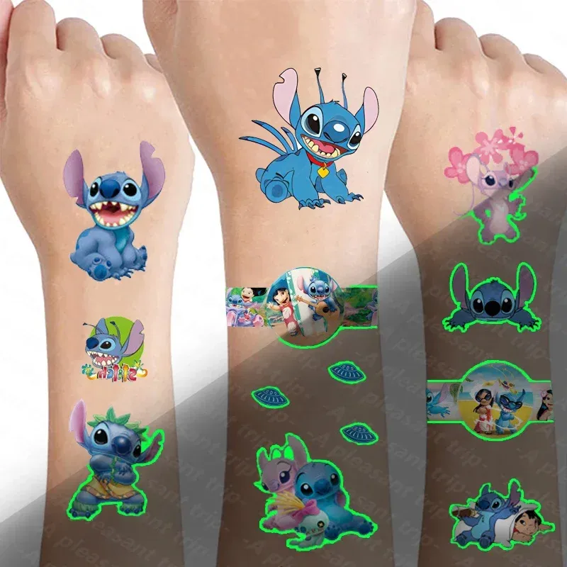 Disney Stitch leuchtende Tattoo-Aufkleber, leuchtet im Dunkeln, Lilo und Stitch, Party-Dekoration, alles Gute zum Geburtstag, Kinderspielzeug, Zubehör, Geschenk