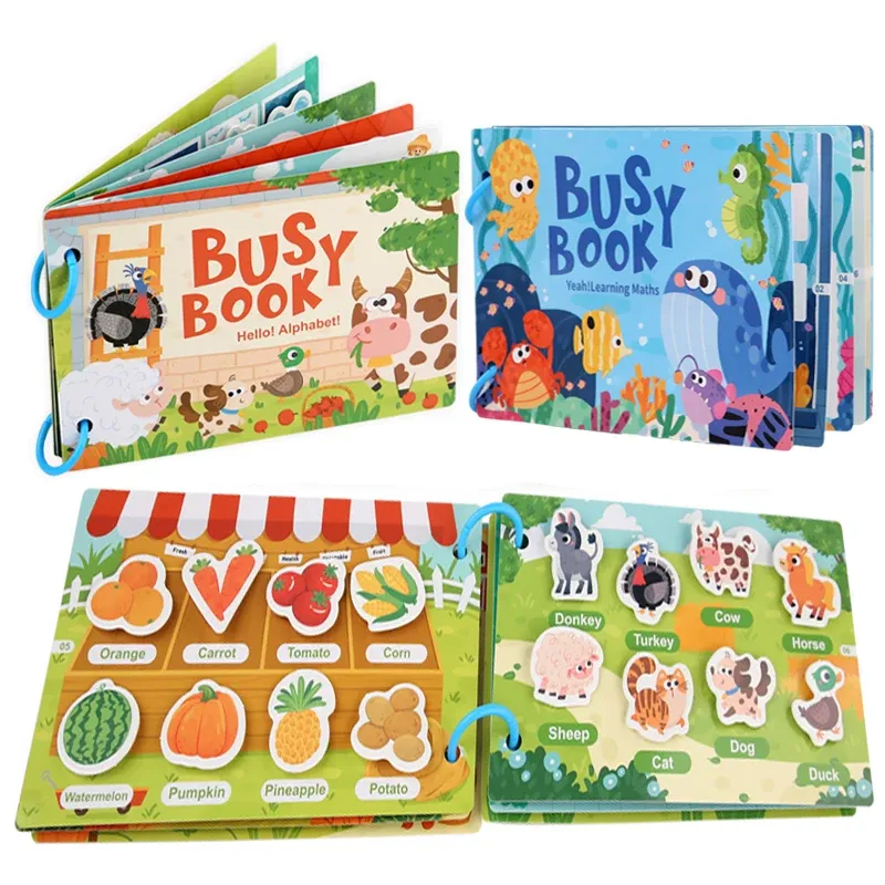 Neue Montessori-Szenenaufkleber für Kinder, DIY-Hand-on-Puzzle, wiederverwendbare Bücher, Cartoon-Lernkognitionsspielzeug für Kinder, Geschenk