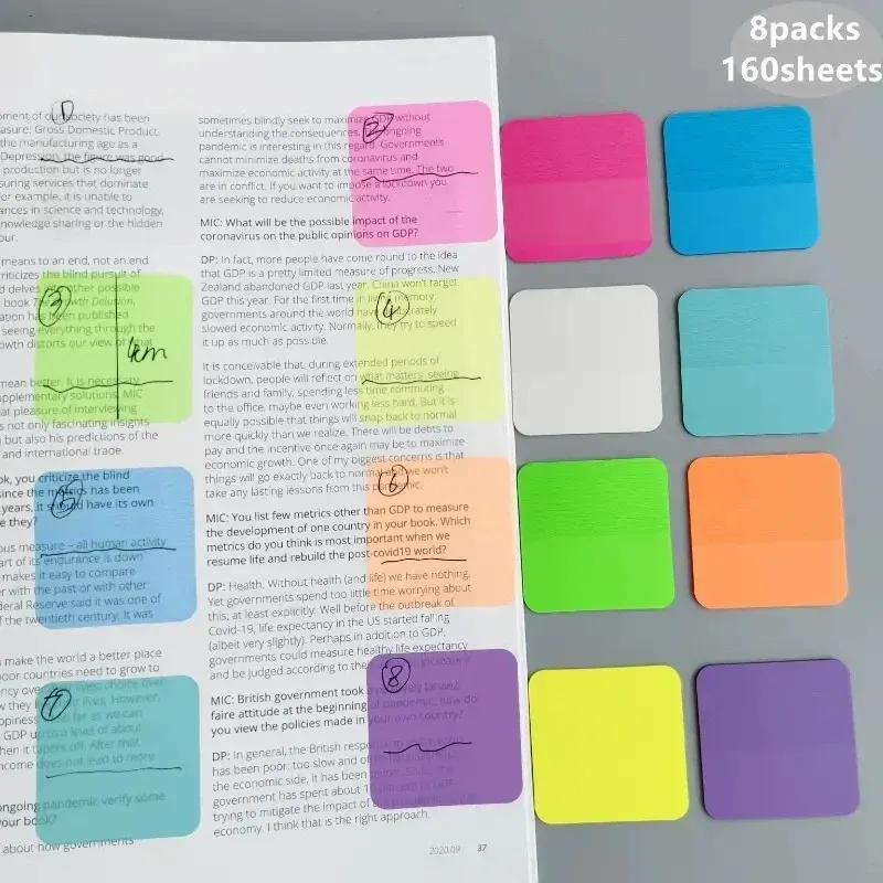 8 Farben, 160 Blatt, transparent, Haftnotizen, Notizblock, Kratzaufkleber, wasserfest, transparent, Notizblock, Schule, Schreibwaren, Bürobedarf