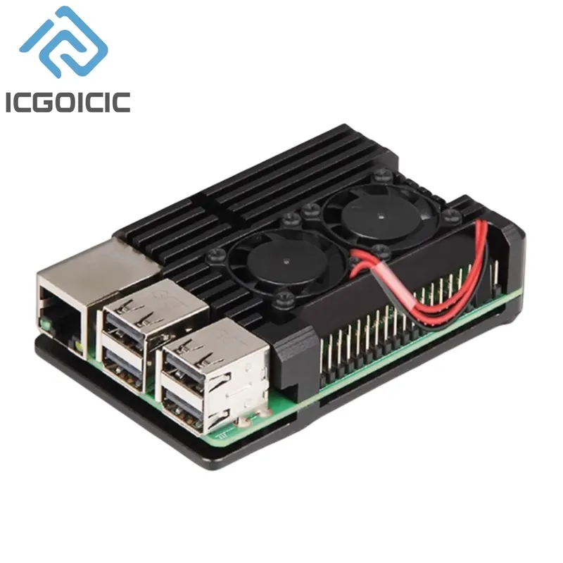 Für Raspberry Pi 4 3 Modell B 3B Plus Aluminiumgehäuse mit Dual-Lüfter Metallgehäuse für RPI Raspberry Pi 4 3-Modell