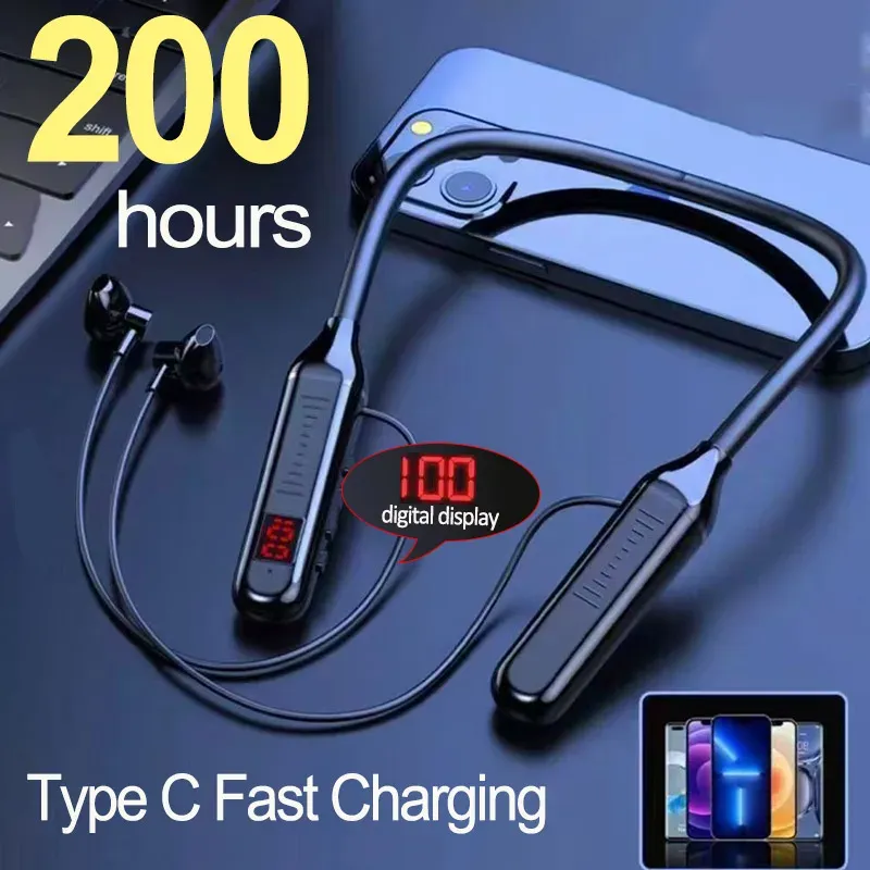 Drahtlose Kopfhörer 5,3 Nacken bügel Kopfhörer Gaming LED-Display Stereo Sport Headset Halfter wasserdichte magnetische Ohrhörer