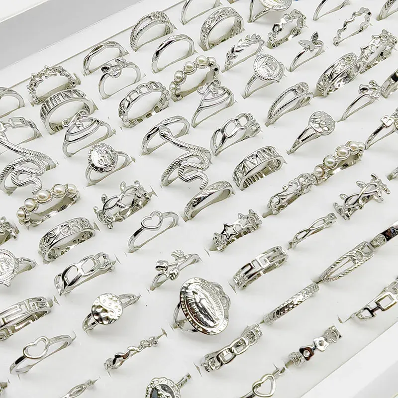 30 teile/los Mix Stil Perle Silber Farbe Finger Ringe Tier Schlange Kette Hohl Blatt Party Schmuck Mädchen Liebe Schmetterling Blume geschenk