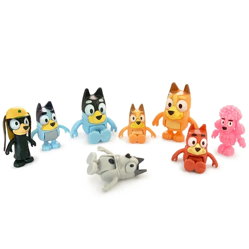 Bluey Bingo Anime Figur Spielzeug 8 Teile/satz Nette PVC Bewegliche Gelenke Action Figur Modell Puppen Kinder Geburtstag Dekoration Spielzeug Geschenke