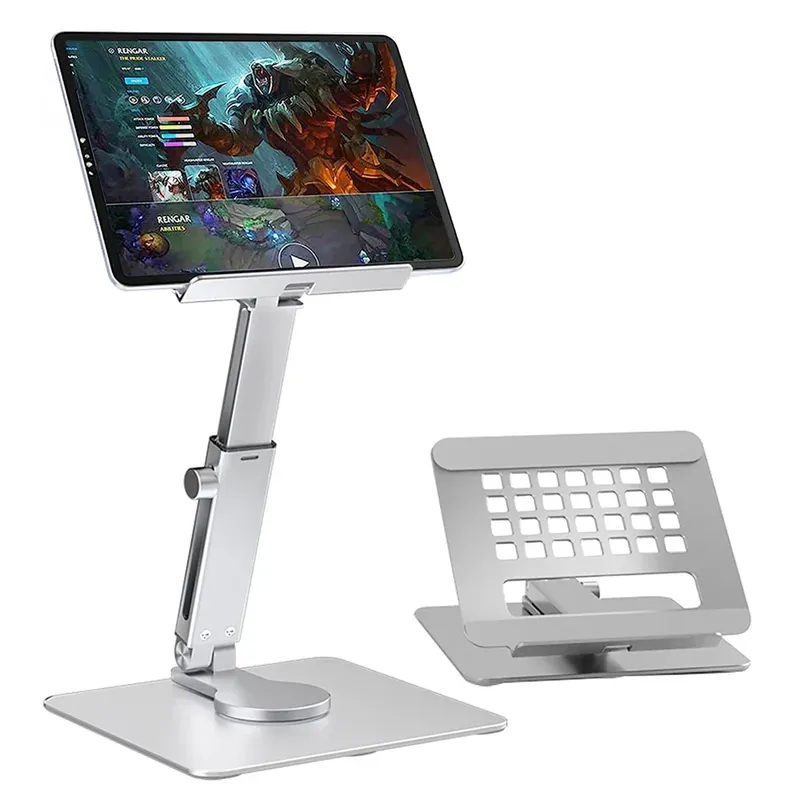 Tablet-Ständer aus Aluminium, Schreibtisch-Riser 360° °   Rotation Multi-Winkel höhenverstellbare faltbare Mount Dock für Pro iPad Xiaomi Huawei Tab