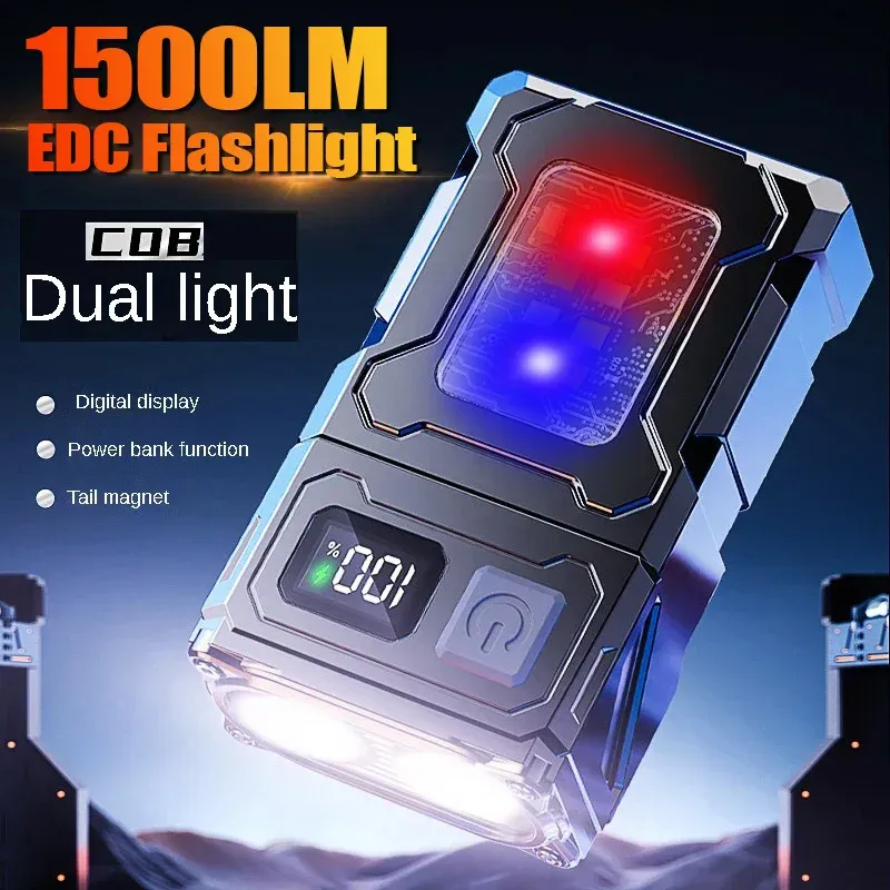Tragbare Mini-Taschenlampe, 1500 Lumen, superhelle LED-Taschenlampe, USB wiederaufladbar, multifunktionale Camping-Notfalllaterne