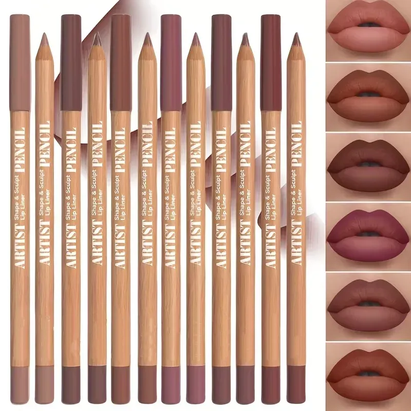6-teiliges samtmattes Lipliner-Set – langanhaltende, vielseitige Farbtöne, langanhaltendes Lippen-Make-up, Beere, braun, rosa Lippenstift