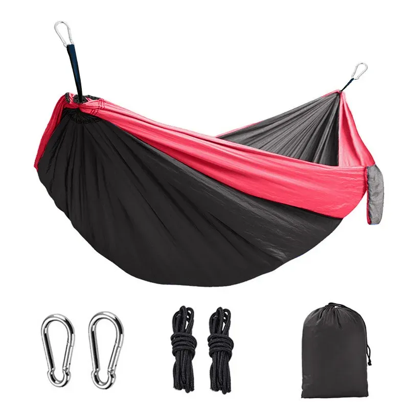 Outdoor-Camping-Hängematte für eine Person mit farblich passender Nylon-Hängematte, hochfester Fallschirmstoff, tragbares Hängebett