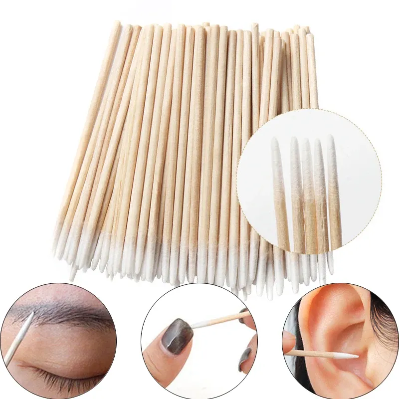 300Pcs Nägel Kunst Holz Baumwolle Tupfer Sauber Sticks Knospen Spitze nagelhautschieber Kopf Maniküre Detail Corrector Nagellack Entferner werkzeuge
