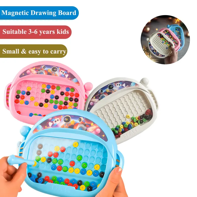 1 Stück magnetisches Doodle-Brett für Kinder mit Stift und Perlen, Zeichenspielzeug für Kinder im Alter von 3–8 Jahren, pädagogisches Montessori-Geschenk für Jungen und Mädchen