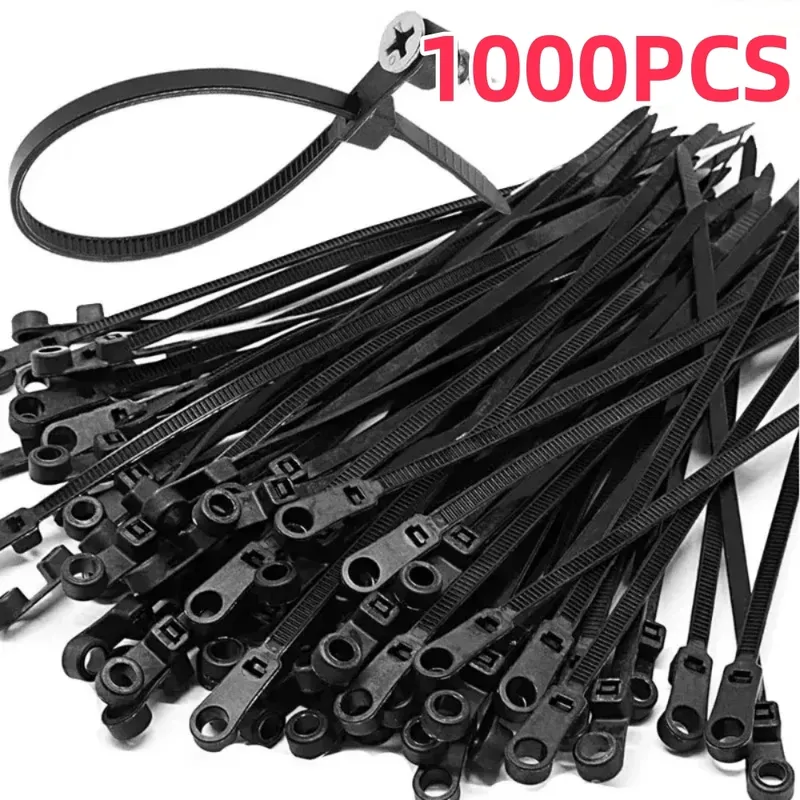 1000/100PCS Schraubenloch Nylon Kabelbinder Mehrzweck Duty Einstellbare Selbstsichernde Kabelbinder Organizer Riemen Befestigungsschlaufe