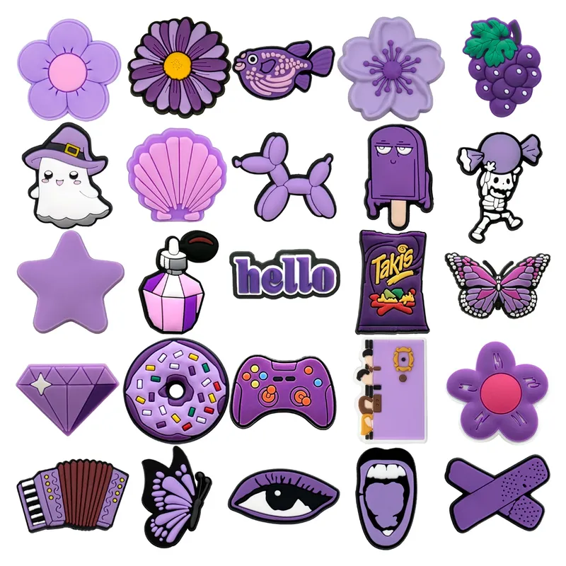 1 Stück PVC Lila Geist Schuh Charms Parfüm Diamant Schuh Dekorationen Pins für Frauen Männer Kinder Sandale Clog Schnallen Zubehör Geschenke