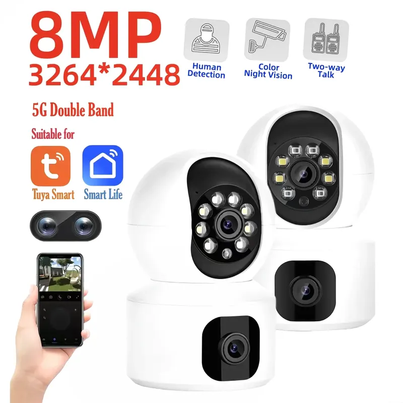 Tuya 8MP WiFi IP Kamera Dual Objektiv Baby Monitor Farbe Nachtsicht Menschliches Automatische Tracking Video Smart Home Überwachung Kamera