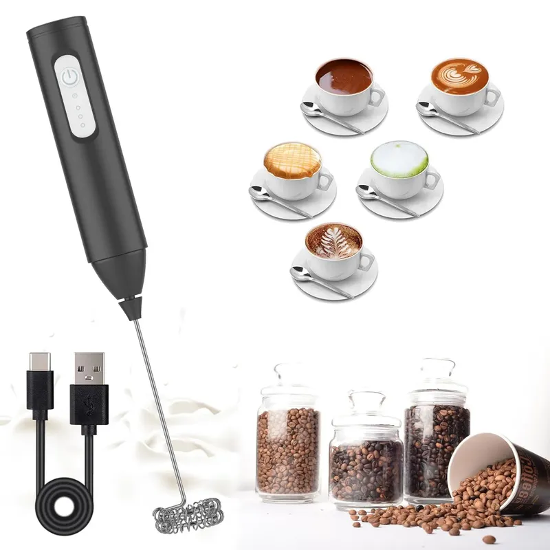 MINI Milchaufschäumer, USB wiederaufladbar, 3 Geschwindigkeiten, Schaumbereiter, Kaffee-Schneebesen, Mixer, elektrischer Griff, Mixer, Schneebesen