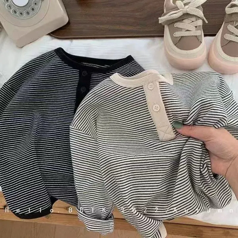 Kinder Frühling Herbst lang ärmel ige T-Shirt Jungen Mädchen koreanisch gestreift t Kinder warmes Bottom ing Shirt Baby einfaches Top